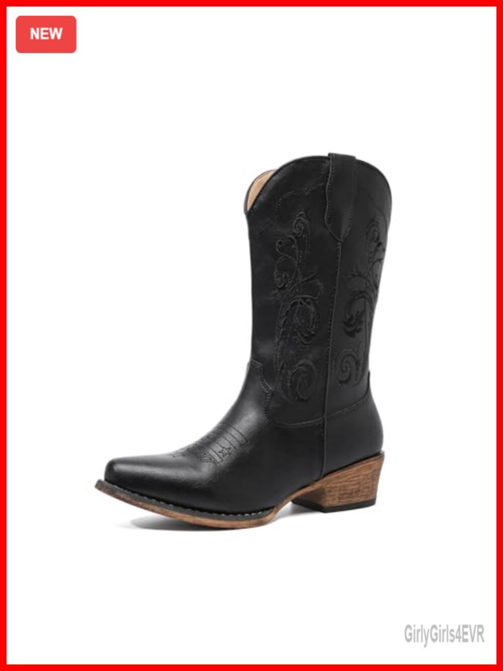 Embroidered Cowgirl Mid-Calf Boots for Women Pointed Toe Western Boots